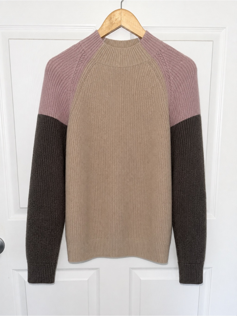 Lush Colorblock Crewneck Sweater in Beige, Pink & Brown